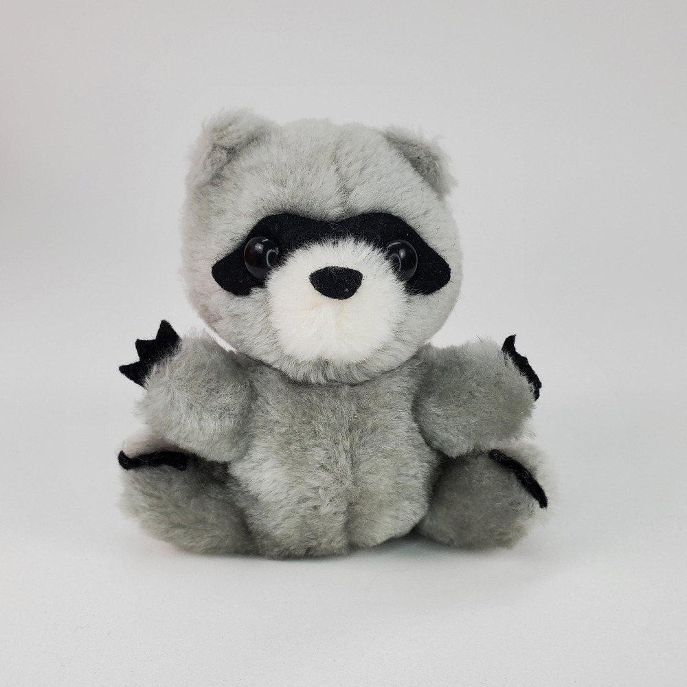 Vintage 1978 R Dakin Raccoon Plush Stuffed Animal Grey Black Masked 5.5 inch Toy